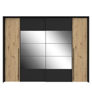 Armoire IZO 4 portes avec miroir coulissant imitation Chêne et noir