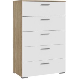 Commode Basjana 5 Tiroirs Décor Chene Sonoma Et Blanc Mat L80,2  X P41,3  X H123,8