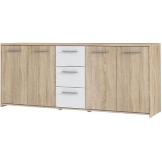 Buffet Bas - 4 Portes Et 3 Tiroirs - Blanc Mat Et Chene Sonoma - L 179,2 X P 42 X H 74,5 Cm