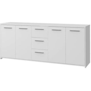 Buffet Bas - Blanc Mat - 4 Portes 3 Tiroirs - L 179 X P 42 X H 74,5 Cm