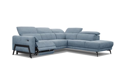 Canapé D'angle Droit Scala 5 Places Avec Un Relax Électrique, Tissu Bleu Jeans