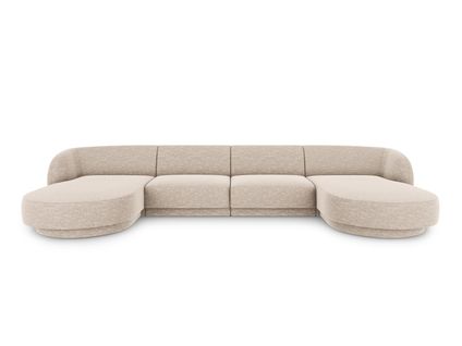 Canapé Panoramique "miley", 5 Places, Beige, Tissu Chenille