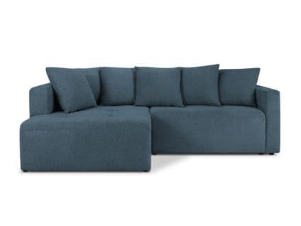 Canapé D'angle Gauche Convertible Avec Coffre De Rangement "elie", 4 Places, Bleu, Tissu Structurel