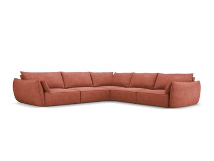 Canapé D'angle Symétrique "kaelle", 7 Places, Terracotta, Tissu Chenille