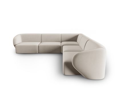 Canapé D'angle Symétrique Modulable "shane", 6 Places, Beige, Velours