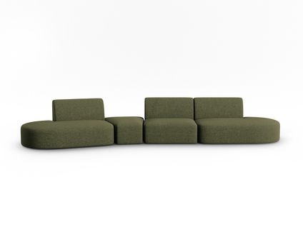 Canapé Modulable Gauche "shane", 6 Places, Vert Chiné, Tissu Chenille