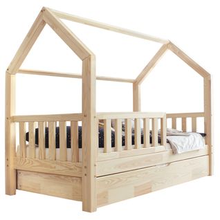 Lit Cabane 90x190 Barrière Sommier Et Tiroir Inclus Daisy - Bois