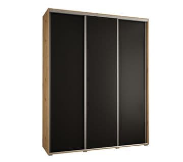 Armoire Davos 1 À Portes Coulissantes 200x45x235.5 Cm - 3 Portes - Noir, Bois Et Argent