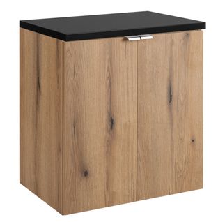 Meubles Suspendu Sous Vasques 2 Portes Avec Le Plan Noir Nova Oak 50 Cm