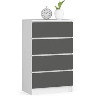 Commode K60 Blanche 60 Cm 4 Tiroirs Façade Gris Graphite 60x40x99 Cm