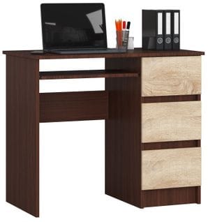 Bureau D'ordinateur Droit A6 Wengé 90 Cm 3 Tiroirs Façade Chêne Sonoma 1 Étagère 90x50x77 Cm