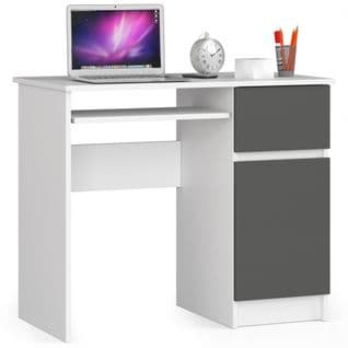 Bureau D'ordinateur Droit Piksel Blanc 90 Cm 1 Porte 1 Tiroir Façade Gris Graphite 3 Étagères