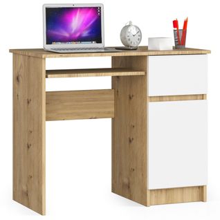 Bureau D'ordinateur Droit Piksel Chêne Artisan 90 Cm 1 Porte 1 Tiroir Façade Blanche