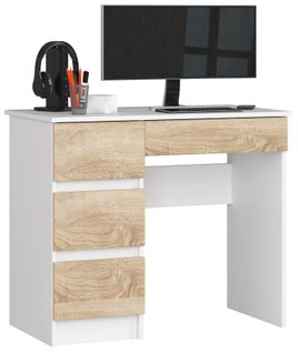 Bureau D'ordinateur Gauche A7 Blanc 90 Cm 4 Tiroirs Façade Chêne Sonoma 90x50x77 Cm