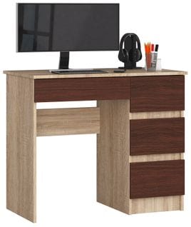 Bureau D'ordinateur Droit A7 Chêne Sonoma 90 Cm 4 Tiroirs Façade Wengé 90x50x77 Cm