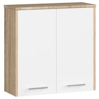 Armoire Salle De Bains Fin Accr. Au Mur Chêne Sonoma 60 Cm 2 Portes Façade Blanche 2 Étagères