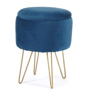 Pouf De Rangement Avec Couvercle Lili Velour Colour Bleu Marine Hauteur 45 Cm