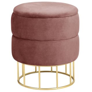 Pouf De Rangement Avec Couvercle Matelassé Elza Velour Colour Rose Hauteur 42 Cm