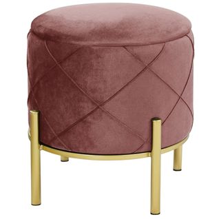 Pouf De Rangement Avec Couvercle Matelassé Savana Velour Colour Rose Hauteur 40 Cm