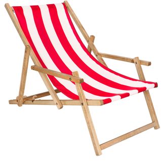 Chaise Longue Avec Accoudoirs Pliante Rayures Bleues Et Rouges - Bois Imprégné