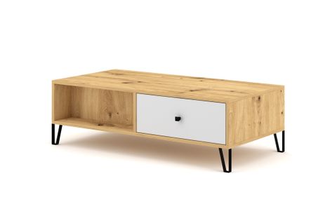 Table Basse Bilbao - 120 Cm - Chêne Artisan / Blanc - Style Design