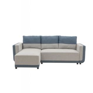 Canapé D'angle Convertible Réversible Elroy 3-4 Places - Tissu Gris Et Bleu - L231 X H85 X P154 Cm