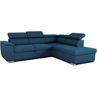 Canapé D'angle Convertible Réversible Avec Coffre - 5 Places - Daytona - Tissu Bleu - 260x94x216 Cm