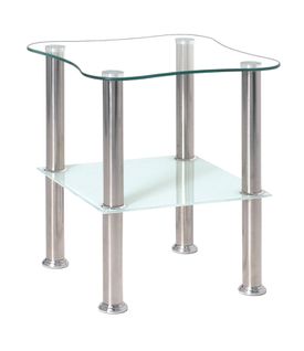 Table D'appoint Optique-inox/blanc En Verre Trempé, L40 X P40 X H47 Cm
