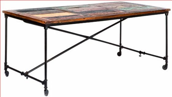 Table En Métal Rouille Et Bois Mango Coloris Marron, Dim : L90 X P180 X H77 Cm