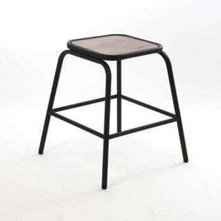 Tabouret Noir Plateau En Bois D'acacia, Structure En Métal, 42 X 42 X 46 Cm