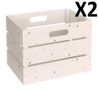 Lot De 2 Cagettes Blanc - Rose En Mdf, L 29 X P 20 X H 18 Cm