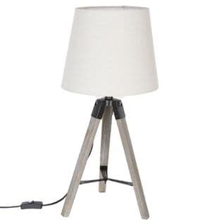 Lampe De Table En Polyester Et Bois Lin - Dim : H56 X D28 Cm