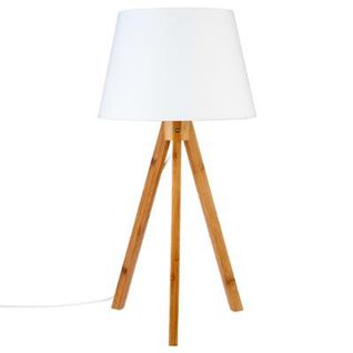 Lampe De Table Coloris Blanc En Polyester Et Bambou - Dim : H55.5 X D28 Cm