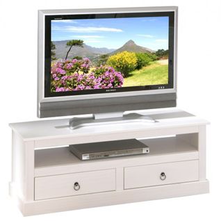 Meuble Tv Design Blanc En Bois Massif - Dim : L 118 X H 45 X P 39 Cm