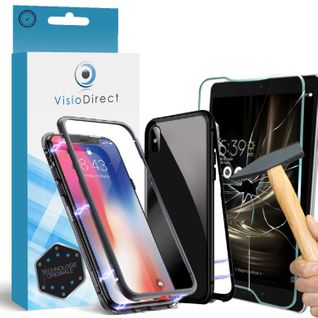 Film Verre Trempé Pour Iphone X 5.8" + Coque Magnétique Noir De Protection Anti-choc -