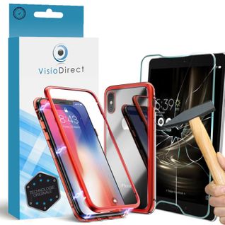 Film Verre Trempé Pour Iphone Xr 6.1" + Coque Magnétique Rouge De Protection Anti-choc -