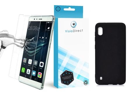 Verre Trempé Pour Samsung Galaxy A10 Sm-a105f 6.2" + Coque De Protection Noir Souple Silicone