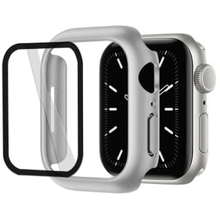 Film Protecteur Verre Trempé 3d Incurvé Pour Apple Watch Series 7 41mm + Coque De Protection Argent