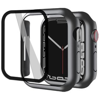 Film Protecteur Verre Trempé 3d Incurvé Pour Apple Watch Series 7 41mm + Coque De Protection Noir