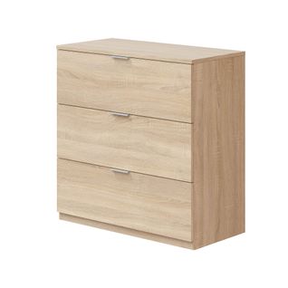 Commode Meuble De Rangement En Mélamine Coloris Chêne Canadian - H. 80 X L. 77 Cm X P. 38 Cm