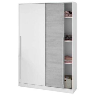 Armoire, placard avec 2 portes coloris blanc artic, ciment  -  L. 120 x H. 200 x P. 50 cm
