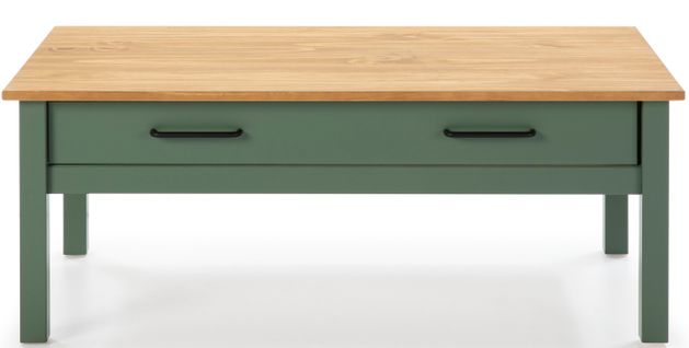 Table Basse En Pin Massif Ciré Avec Rangements Coloris Naturel/vert Foncé