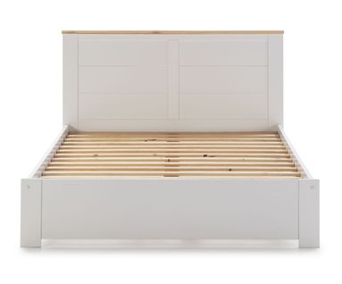 Lit Adulte En Pin Ciré Et Mdf Coloris Blanc, Naturel - L. 197,7 X P. 152,2 X H. 100 Cm