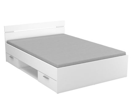 Lit 2 Places Avec Rangements En Bois Coloris Blanc Mat - 144,5 X 74,2 X 204,3 Cm