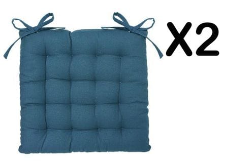 Lot De 2 Galettes De Chaise En Coton Et Polyester Coloris Bleu Canard - Dim : L 38 X L 38 Cm