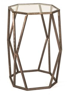 Table D'appoint En Métal Laqué Bronze Antique - Dim : L 37 X H 37 X P 50 Cm-