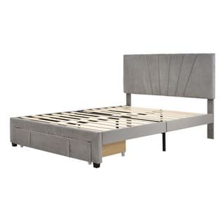 Lit Rembourré 140 X 200 Cm, Lit Double Avec Sommier à Lattes, Gris (matelas Non Inclus)