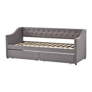 Lit Enfant Capitonné 90x200, Canapé Lit Avec Deux Tiroirs Amovibles,gris