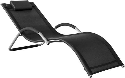 Transat De Jardin Chaise Longue Bain De Soleil Avec Appui-tête- Charge Max 120 Kg Noir, Ogs38-sch