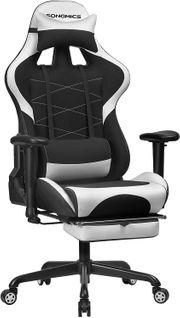 Fauteuil Gamer Avec Repose-pieds, Siège De Bureau Racing, Noir Et Blanc